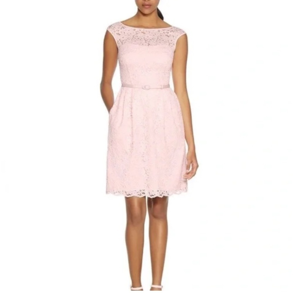 WHBM| Powder Pink Lace Overlay Sleeveless Dress Pleats Size 8‎